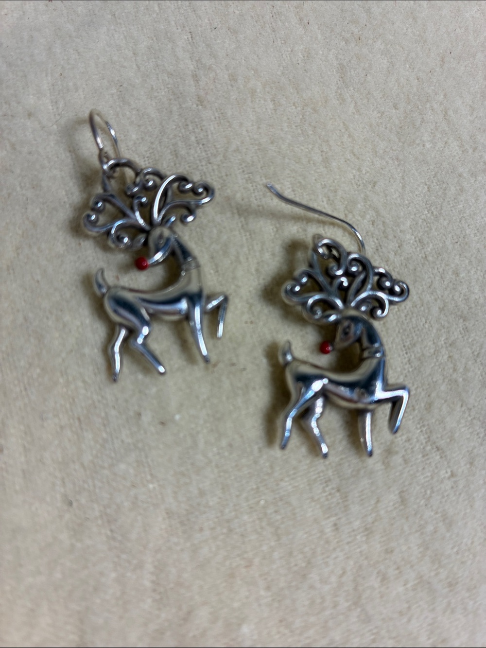 Silver-tone Brighton Reindeer Drop Earrings with Red Accent